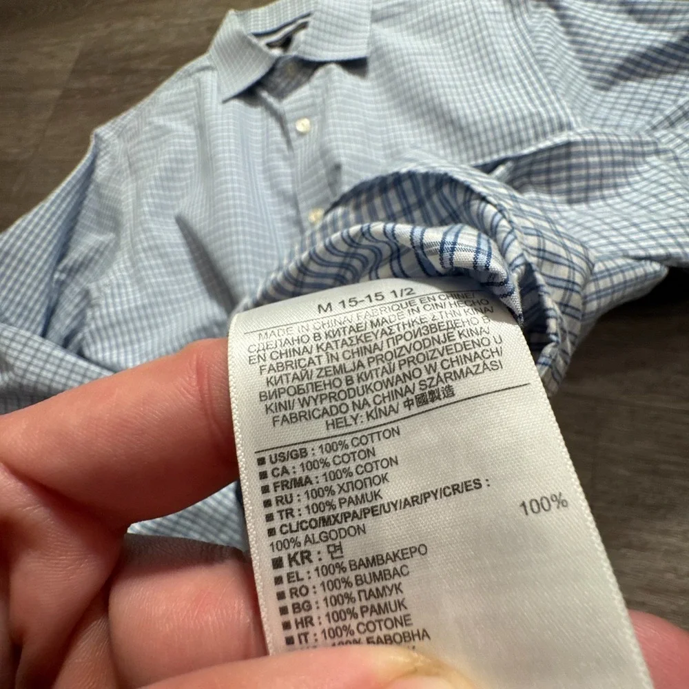 Banana‎ Republic Shirt Mens M Blue Cotton Non-Iron Classic Fit Check Business